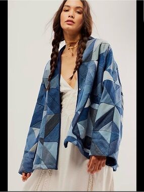Free People Sissel Edelbo Patchwork Blue Denim Jacket - OS